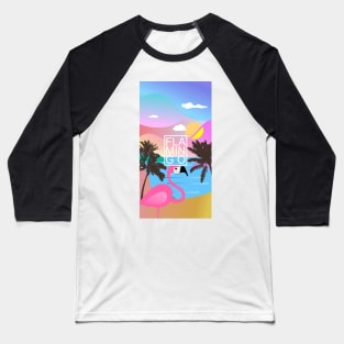 Flamingo Summer night Baseball T-Shirt